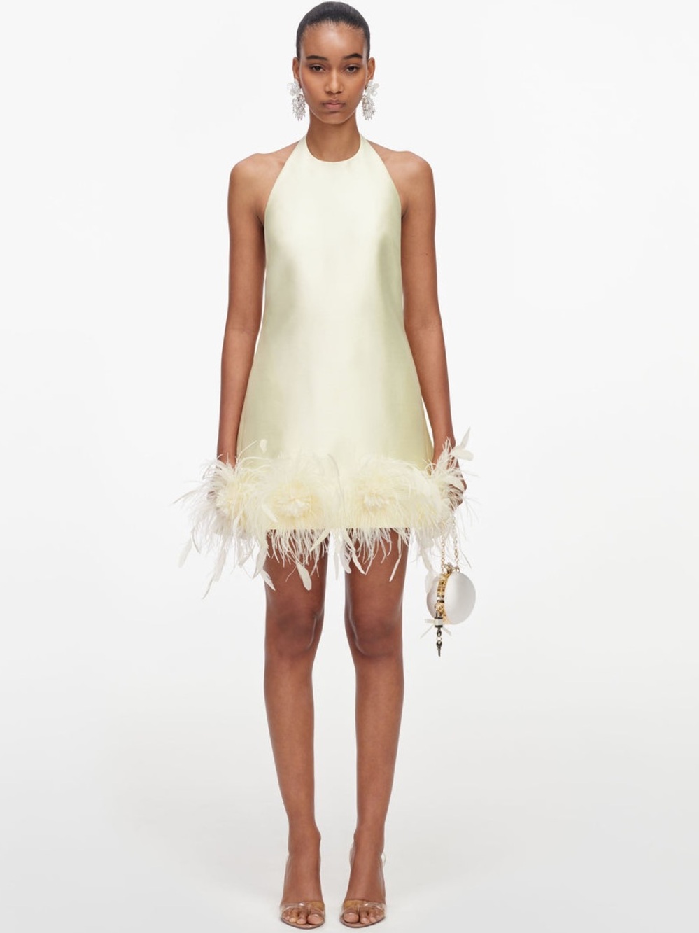 NWOT Self-Portrait YELLOW TAFFETA FEATHER TRIM MINI DRESS - Picture 3 of 9